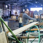 Scaffold boards being manufactured